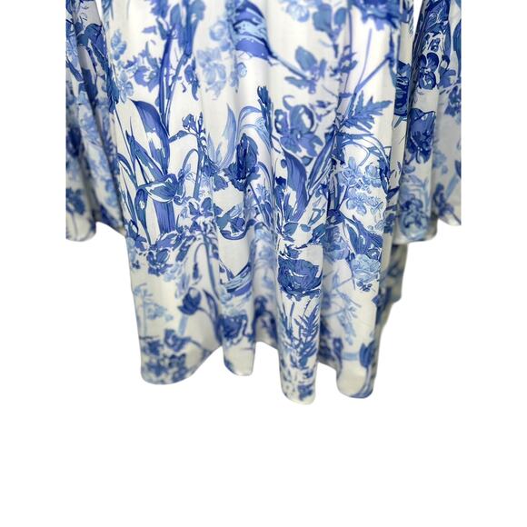 Urban Outfitters Love Sadie Blue White Floral Bird Bell Sleeve Mini Dress - Picture 3 of 9